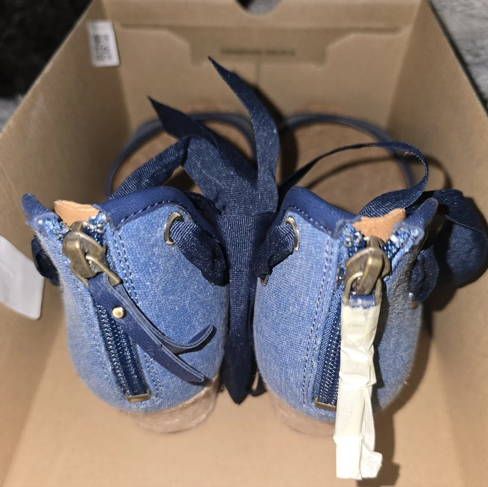 NWB UGG Amell Open Toe Lace Up Denim & Jute Wedge Espadrille Size 10